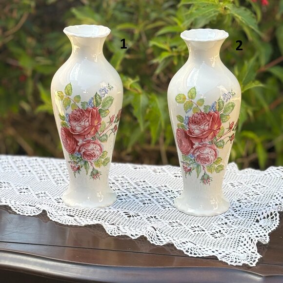 pair of Vintage Royal Castle Rose Vase's English Bone China Floral Vase's - Picture 1 of 14